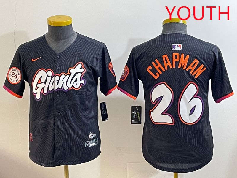 Youth San Francisco Giants #26 Chapman Black Joint Name 2025 Nike MLB Jersey style 9